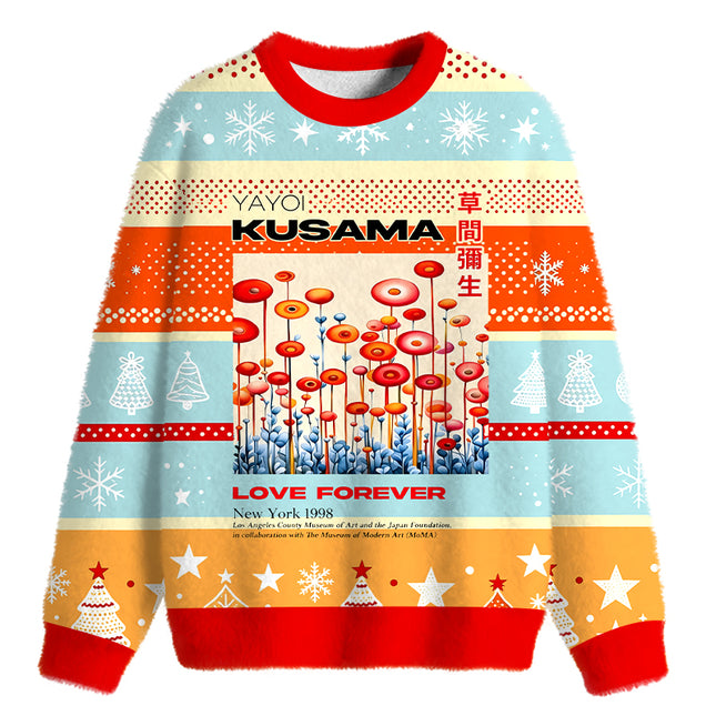 Uglysweatershops Surreal Polka?Dot Flower Field Fuzzy Christmas Ugly Sweatshirt