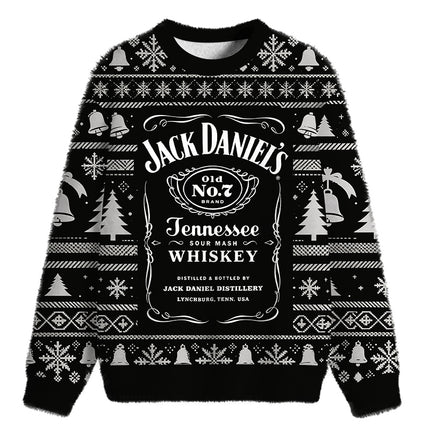 Uglysweatershops Vintage Distillery Label Aesthetic Fuzzy Christmas Ugly Sweatshirt