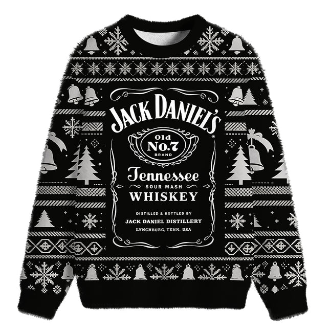 Uglysweatershops Vintage Distillery Label Aesthetic Fuzzy Christmas Ugly Sweatshirt