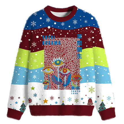 Uglysweatershops Dotted Eyes Fuzzy Christmas Ugly Sweatshirt