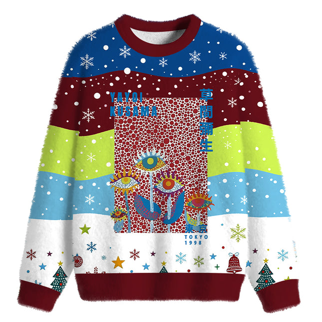 Uglysweatershops Dotted Eyes Fuzzy Christmas Ugly Sweatshirt