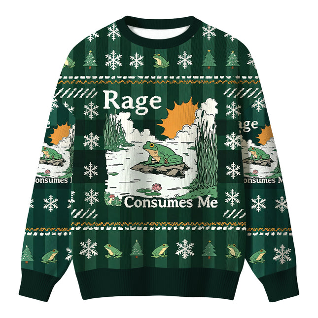 Uglysweatershops Rage Consumes Me Frog Christmas Ugly Sweater