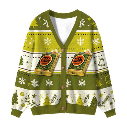 Uglysweatershops Vintage Green Cigarettes Ugly Cardigan Sweater