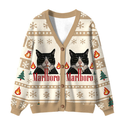 Uglysweatershops Smkong Black Cat Ugly Cardigan Sweater