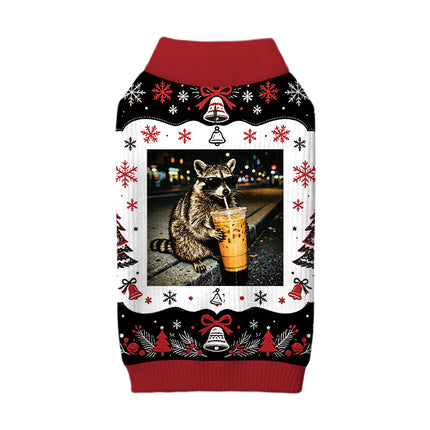 Uglysweatershops Racoon with a Ice Coffee Dog & Cat Pet Sweater