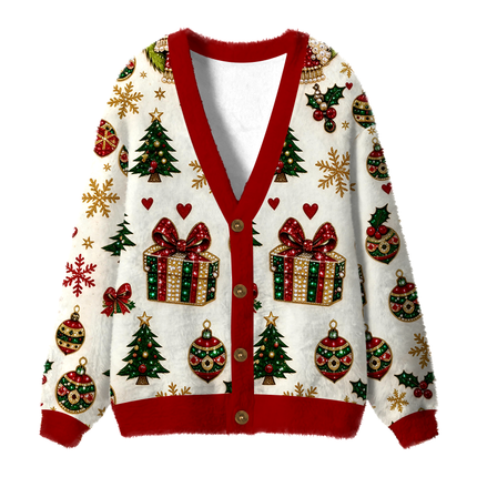 Uglysweatershops Christmas 2026 Fuzzy Ugly Cardigan Sweatshirt