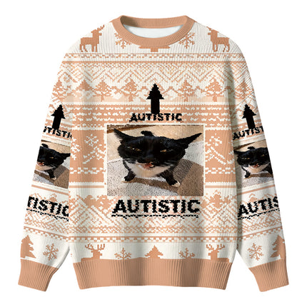 Uglysweatershops Autistic Cat Christmas Ugly Sweater