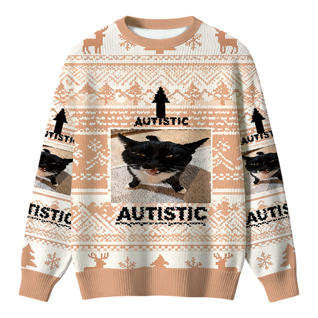 Uglysweatershops Autistic Cat Christmas Ugly Sweater