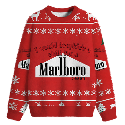 Uglysweatershops I Would Dropkcik A Child Red Fuzzy Christmas Ugly Sweatshirt