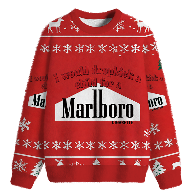 Uglysweatershops I Would Dropkcik A Child Red Fuzzy Christmas Ugly Sweatshirt