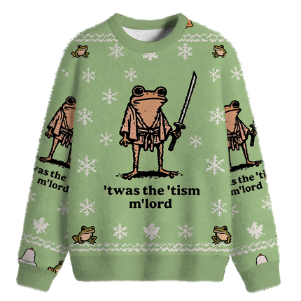 Uglysweatershops Focused Samurai Frog Fuzzy Christmas Ugly Sweatshirt