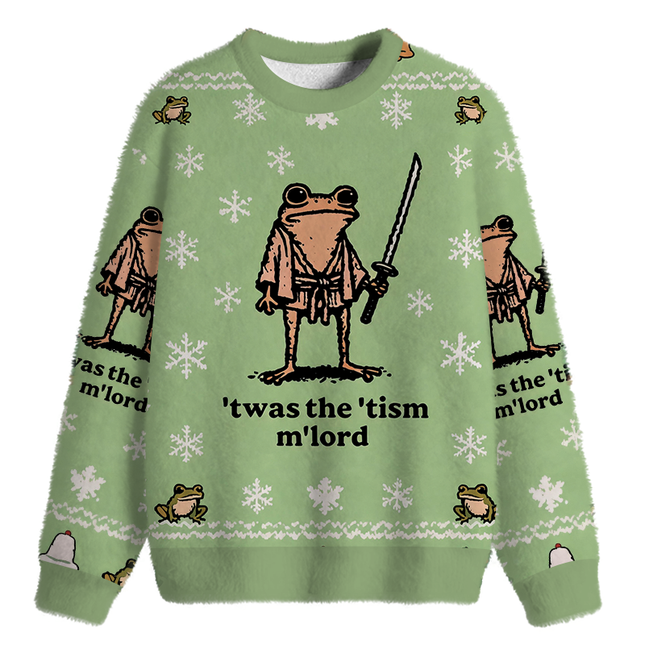 Uglysweatershops Focused Samurai Frog Fuzzy Christmas Ugly Sweatshirt