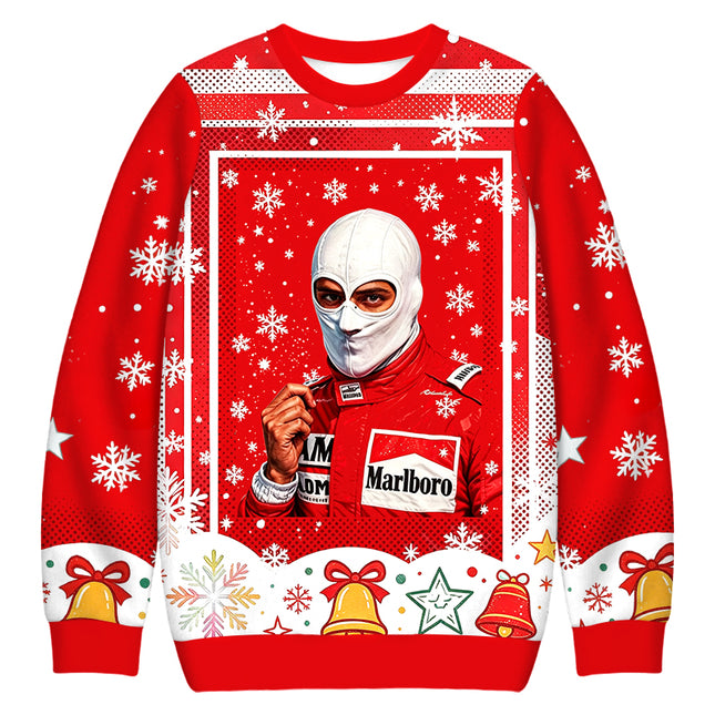Uglysweatershops Retro Formula Racing Driver Christmas Ugly Sweatshirt