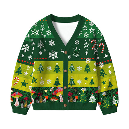Uglysweatershops Art Spotted Mushroom Vintage Kids Ugly Cardigan Sweater