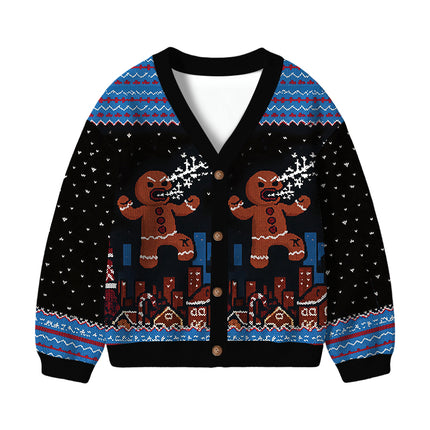 Uglysweatershops Gingerbread Monster Kids Ugly Cardigan Sweater