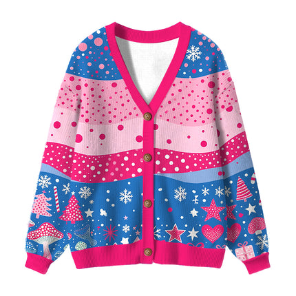 Uglysweatershops Art Pink Mushroom Vintage Ugly Cardigan Sweater