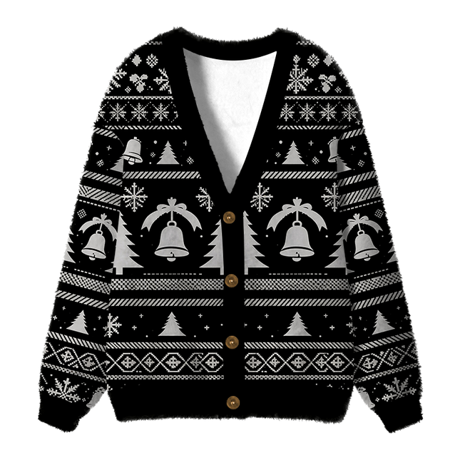 Uglysweatershops Vintage Distillery Label Aesthetic Fuzzy Ugly Cardigan Sweatshirt