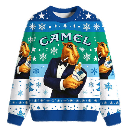 Uglysweatershops Retro Tobacco Smoking Fuzzy Christmas Ugly Sweatshirt