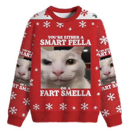 Uglysweatershops You're Either a Smart Fella Fuzzy Christmas Ugly Sweatshirt