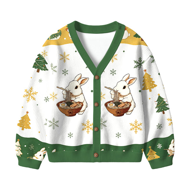 Uglysweatershops Bunny:One More Bowl Kids Ugly Cardigan Sweater