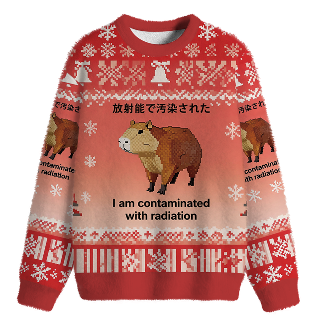 Uglysweatershops Capybara Contaminated By Radiation Fuzzy Christmas Ugly Sweatshirt