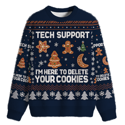 Uglysweatershops Blue Tech Support Computer Programmer Fuzzy Christmas Ugly Sweatshirt