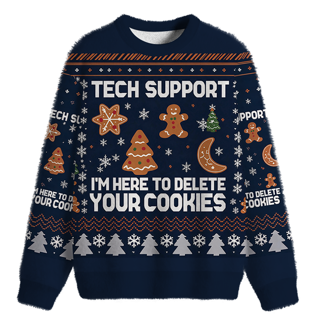 Uglysweatershops Blue Tech Support Computer Programmer Fuzzy Christmas Ugly Sweatshirt