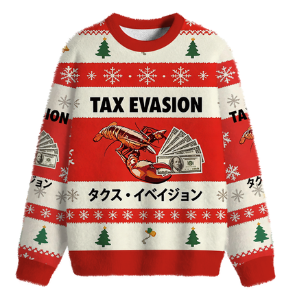 Uglysweatershops Red Tux Evasion Funny Fuzzy Christmas Ugly Sweatshirt