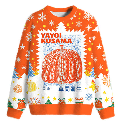 Uglysweatershops Blue Orange Pumpkin Fuzzy Christmas Ugly Sweatshirt