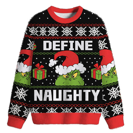 Uglysweatershops Define Naughty Fuzzy Christmas Ugly Sweatshirt