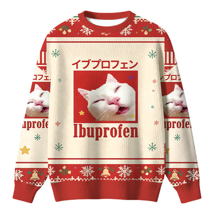 Uglysweatershops Red Ibuprofen Meme Cat Christmas Ugly Sweater