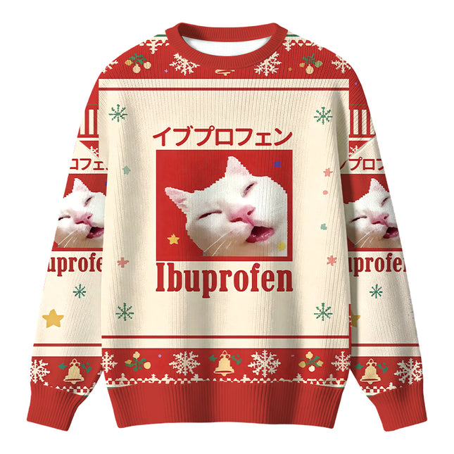 Uglysweatershops Red Ibuprofen Meme Cat Christmas Ugly Sweater