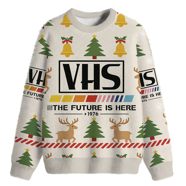 Uglysweatershops VHS 1976 Vintage Fuzzy Christmas Ugly Sweatshirt
