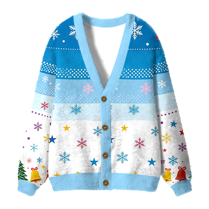 Uglysweatershops Japanese Pop Art Mushroom Fuzzy Ugly Cardigan Sweatshirt