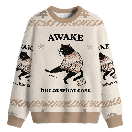 Uglysweatershops Decadent Smoking Cat Fuzzy Christmas Ugly Sweatshirt