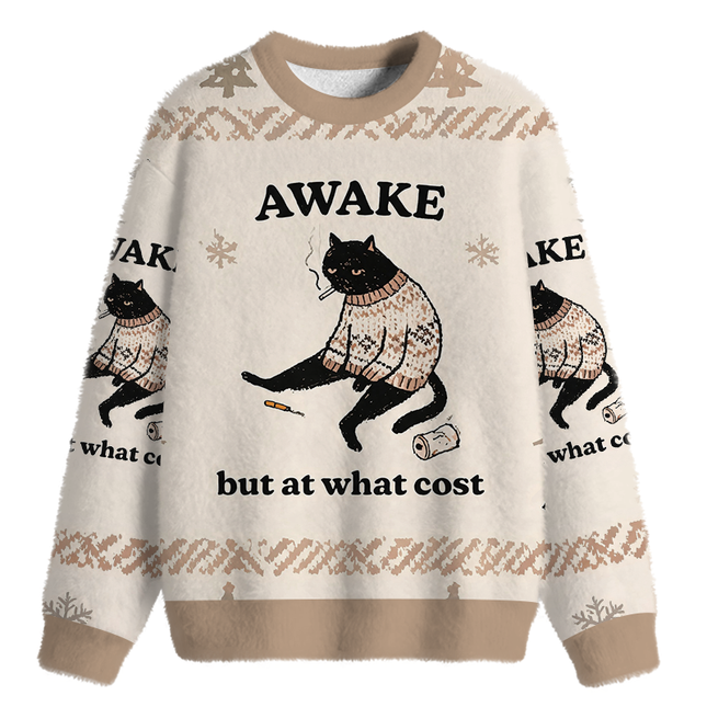 Uglysweatershops Decadent Smoking Cat Fuzzy Christmas Ugly Sweatshirt