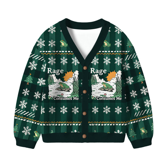 Uglysweatershops Rage Consumes Me Frog Kids Ugly Cardigan Sweater