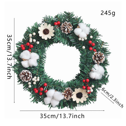 Uglysweatershops Christmas Wooden Flower Cotton Flower Wreath
