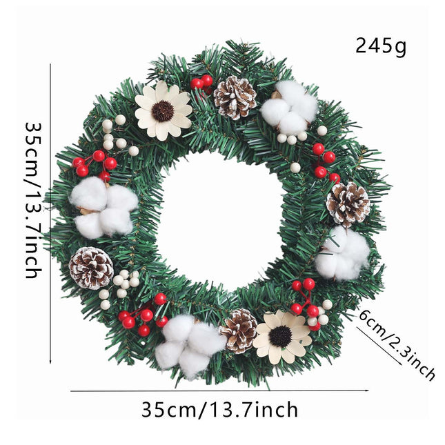 Uglysweatershops Christmas Wooden Flower Cotton Flower Wreath