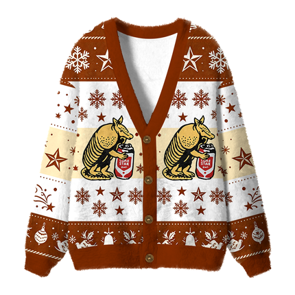 Uglysweatershops Texas Brew Armadillo Fuzzy Ugly Cardigan Sweatshirt