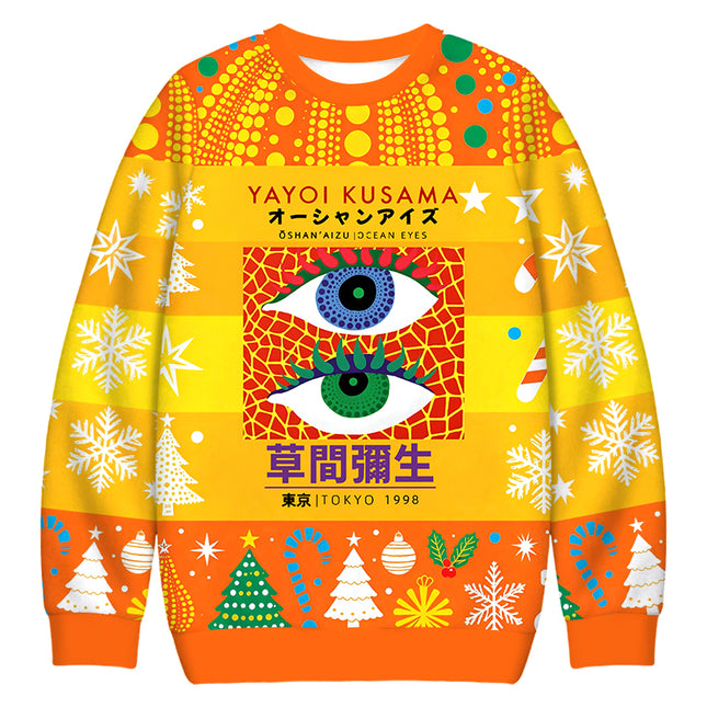 Uglysweatershops Japanese Art Eyes Christmas Ugly Sweatshirt