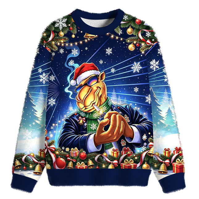 Uglysweatershops Classic Cigarettes Fuzzy Christmas Ugly Sweatshirt