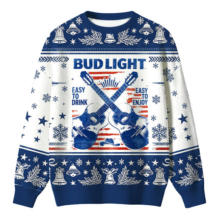Uglysweatershops Vintage Cross Acoustic Guitar Country Christmas Ugly Sweater