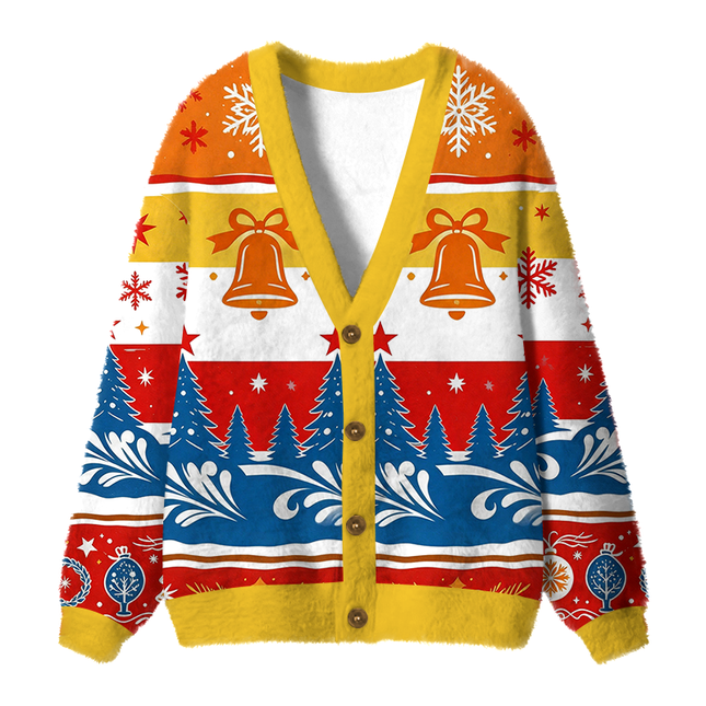 Uglysweatershops Vintage Western Cowboy Mountain Sunset Fuzzy Ugly Cardigan Sweatshirt
