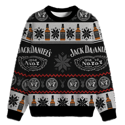 Uglysweatershops Black Jack Fuzzy Christmas Ugly Sweatshirt