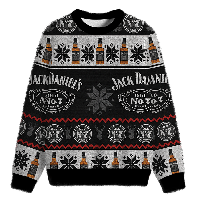 Uglysweatershops Black Jack Fuzzy Christmas Ugly Sweatshirt