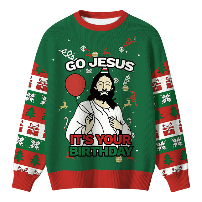 Uglysweatershops Go Jesus It's Your Birthday Funny Christmas Ugly Sweater