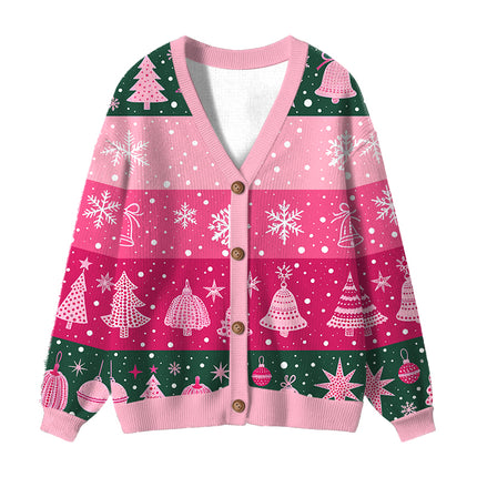 Uglysweatershops Art Pink Pumpkin Ugly Cardigan Sweater
