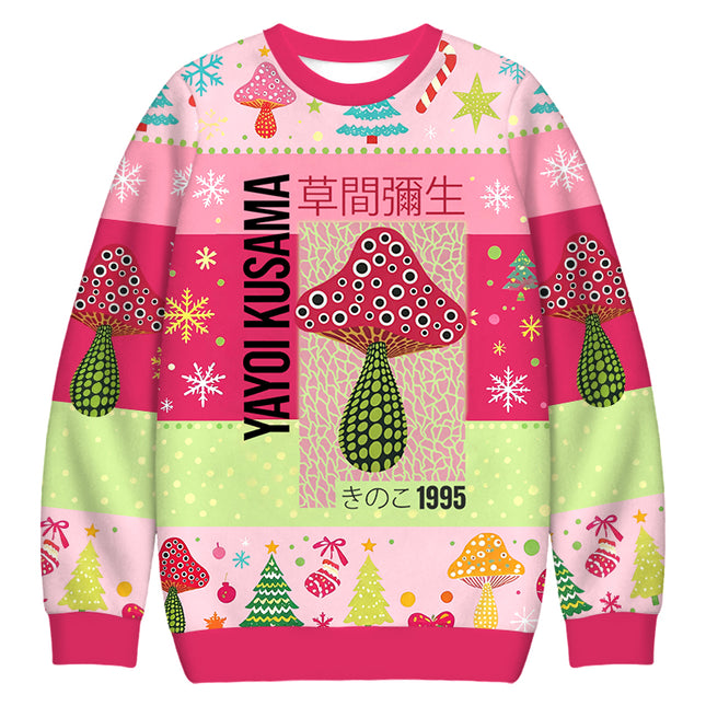 Uglysweatershops Pink Mushroom Christmas Ugly Sweatshirt