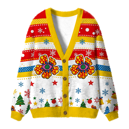 Uglysweatershops Sunflower Fuzzy Ugly Cardigan Sweatshirt